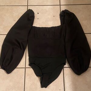 Princess Polly Black Puff-Sleeve Women’s One-Piece Bodysuit